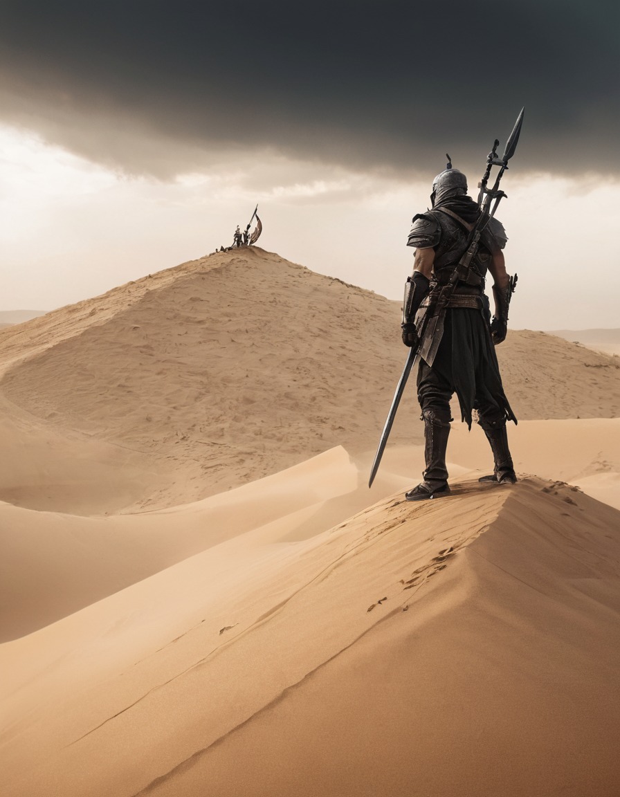 warrior, sand dune, battle, chaos, mad max