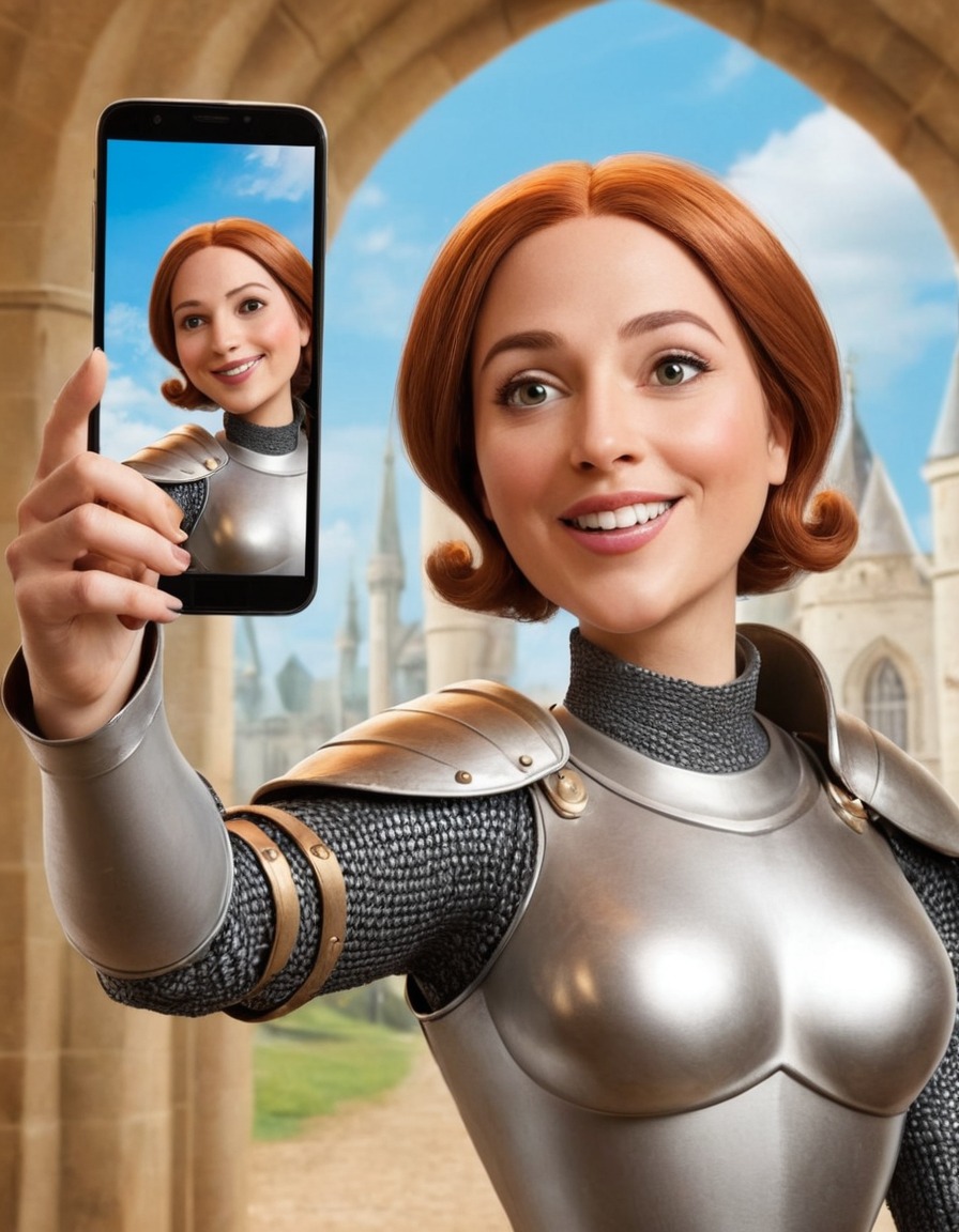 joan of arc, caricature, selfie, smartphone, humor, funny