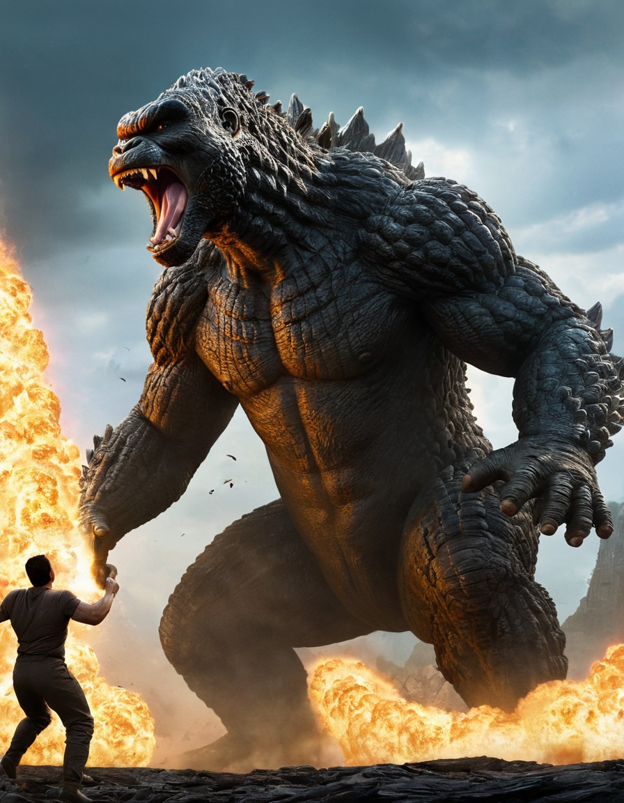 godzilla, king kong, battle, monster, atomic breath, showdown, kong