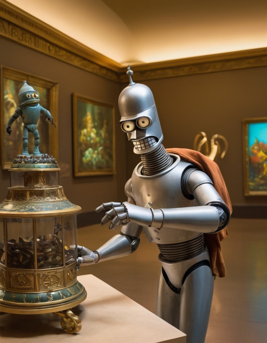 bender rodriguez, futurama, museum, theft, robot, security, heist, robots, games, movies