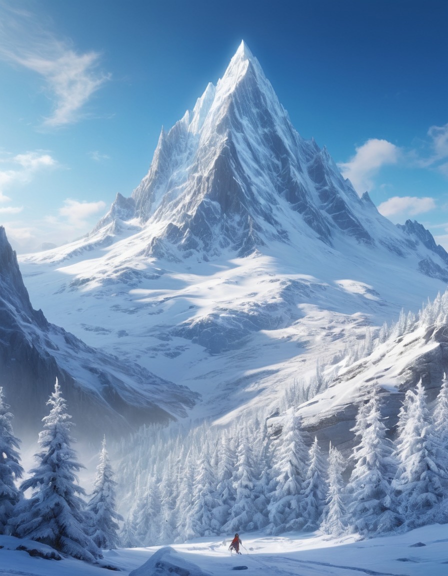 mountain peak, snow, ice, fantasy, nature, landscape, winter