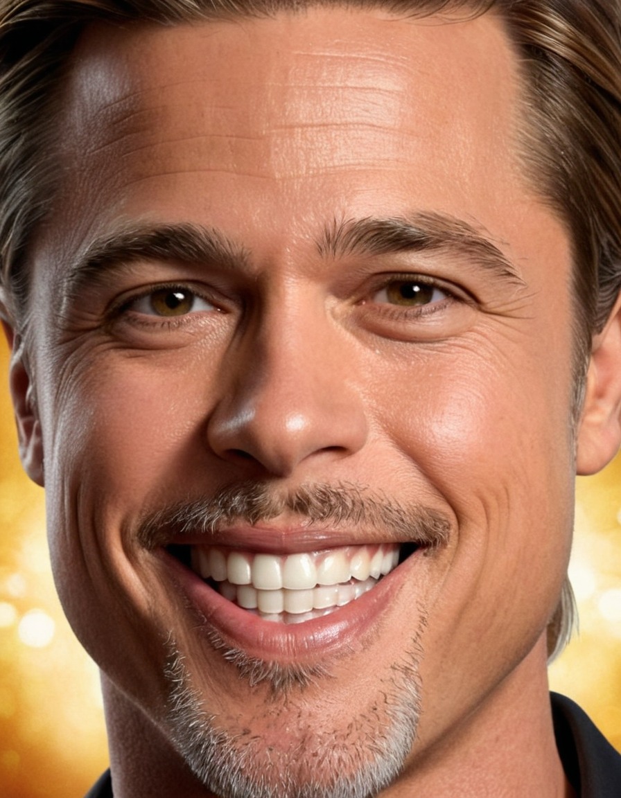 brad pitt, caricature, big head, smile, actor, celebrity