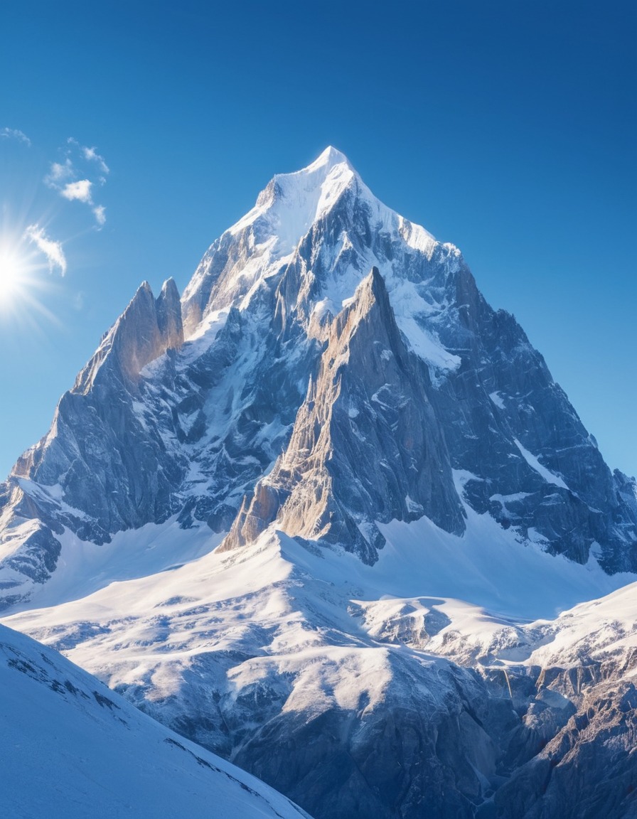 nature, mountain, snow-capped, blue sky, winter, landscape