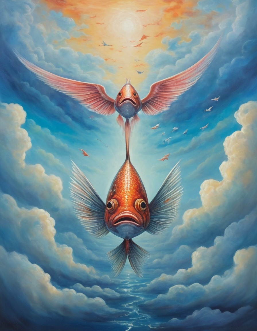 fish, wings, sky, surreal