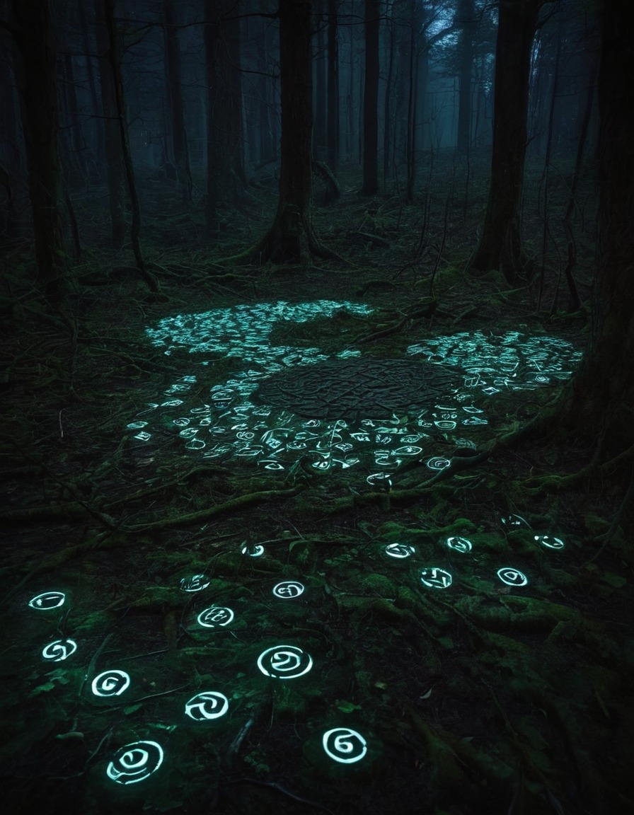 mystical, forest, runes, magic, enchantment