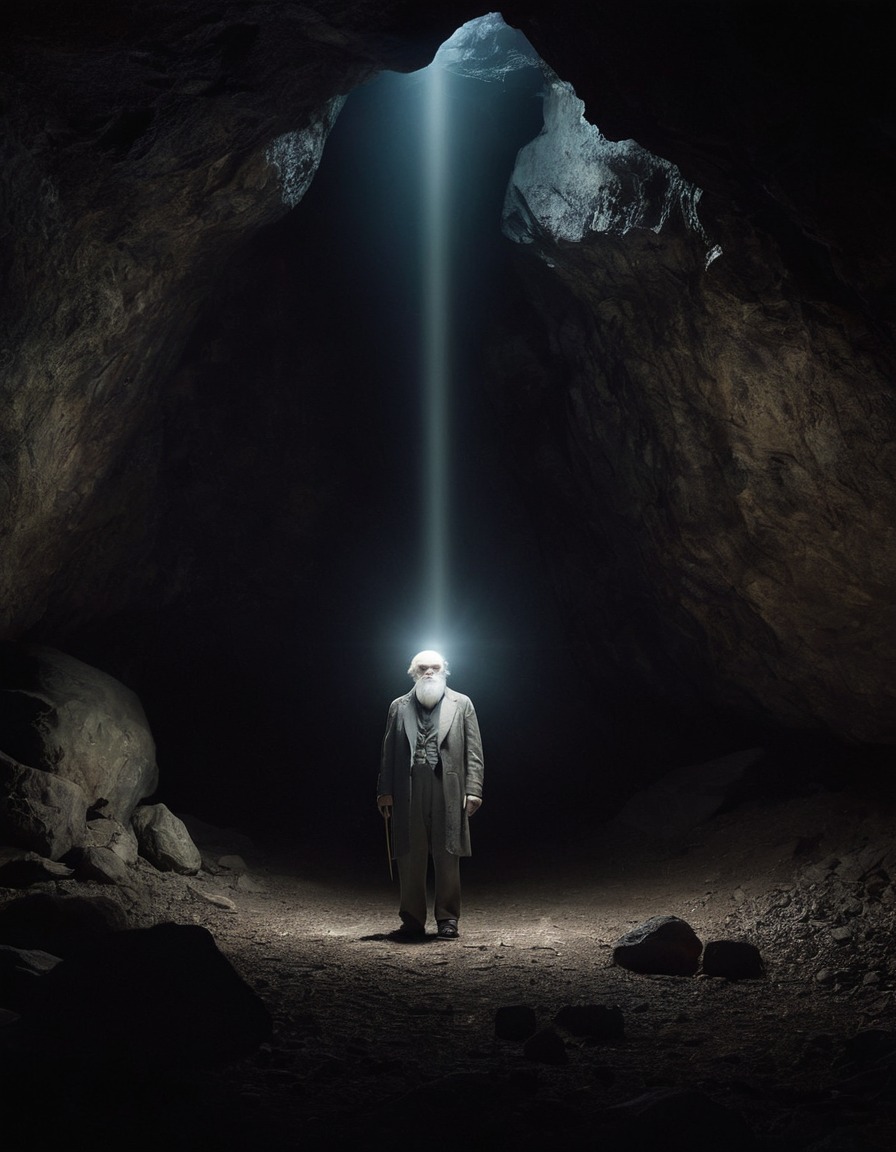 charles darwin, illumination, underground cave, darkness, exploration