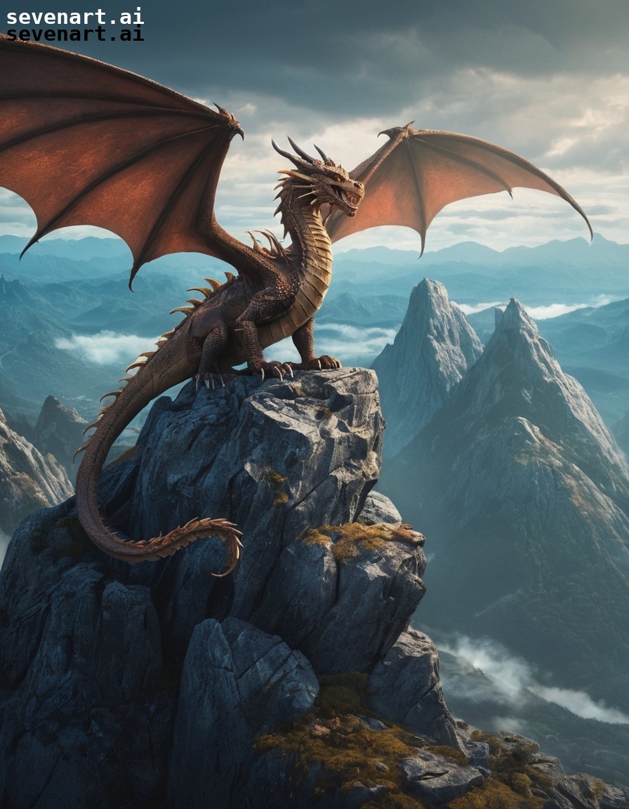 fantasy, dragon, mountain, landscape, ancient