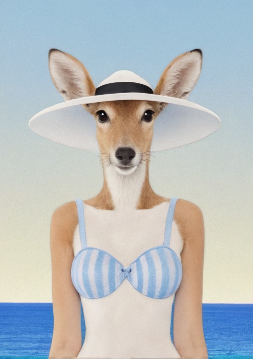 anthro, beach, bikini, deer