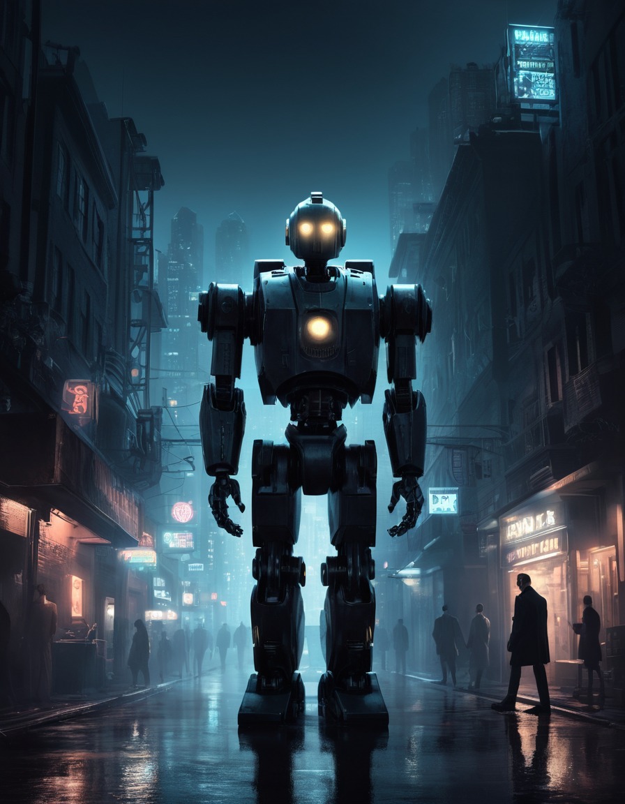 robot, detective, mystery, noir, city, robots