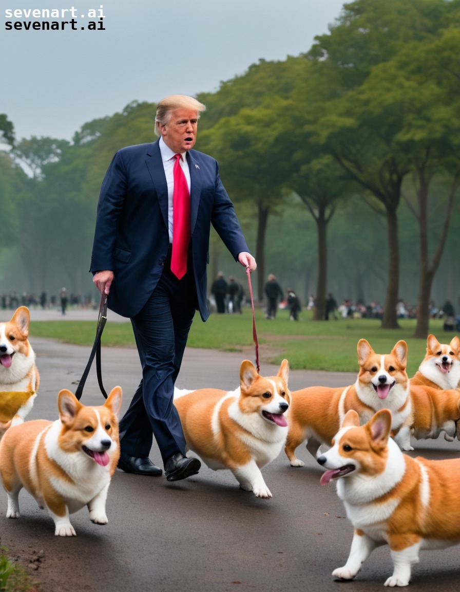 funny, corgis, walking, donald trump, park, trump, donaldtrump