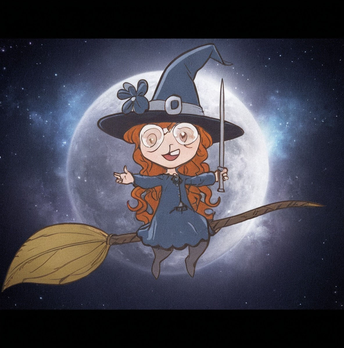 magic, disney, witch, digitalart, cartoon, halloween, digitalpainting, fairytale, bewitched, childrensillustration, ghost, glassesgirl, littlewitch, mice, mouse, redhair, sorcerer, witchhat, fliyingwitch