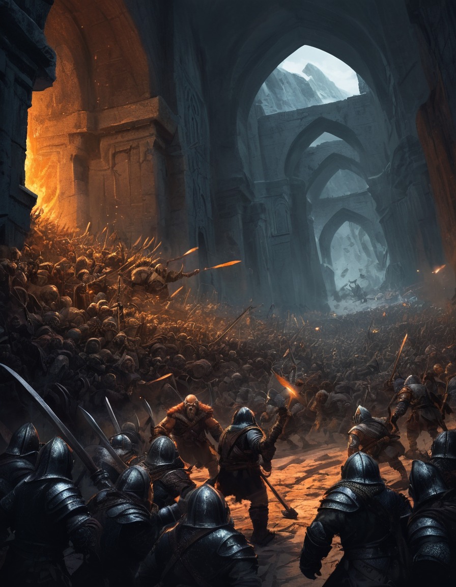 fantasy, battle, dwarves, orcs, mines of moria, john tolkien, tolkien