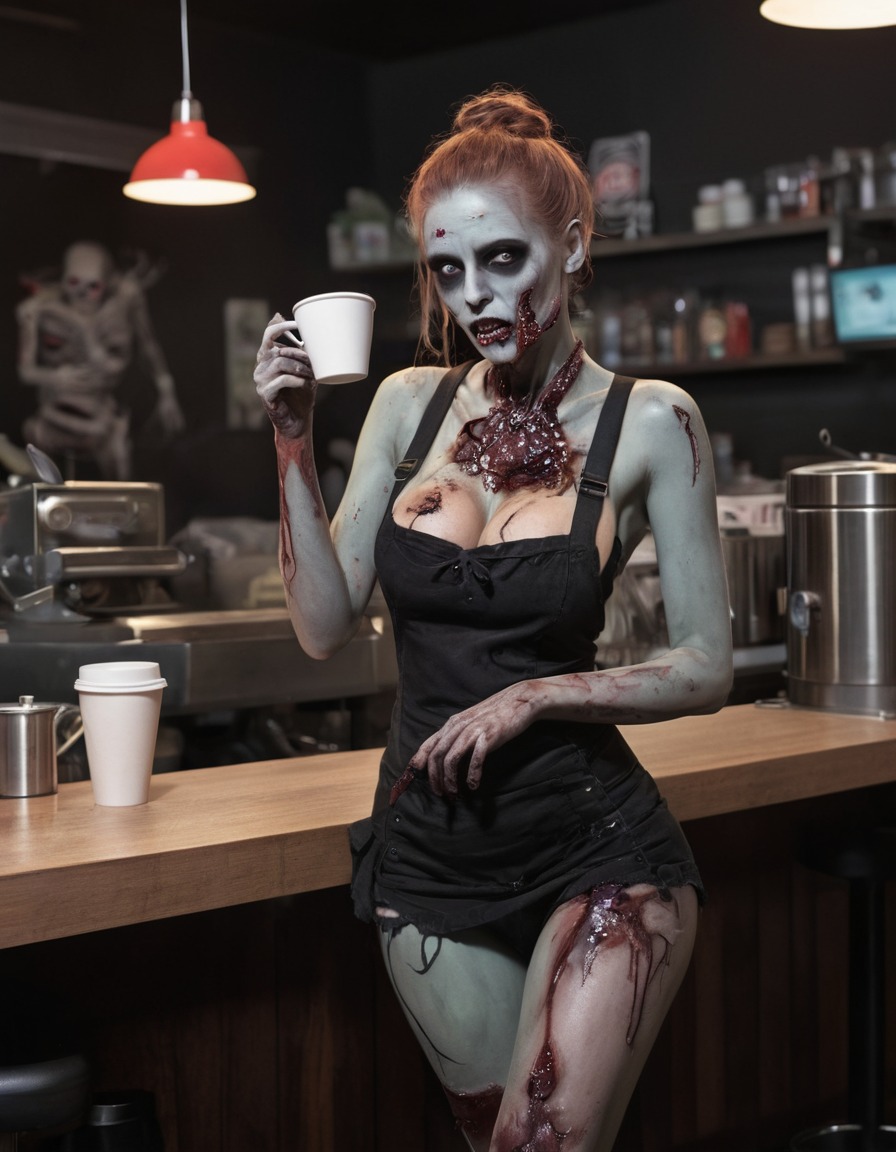 zombie, barista, coffee shop, undead