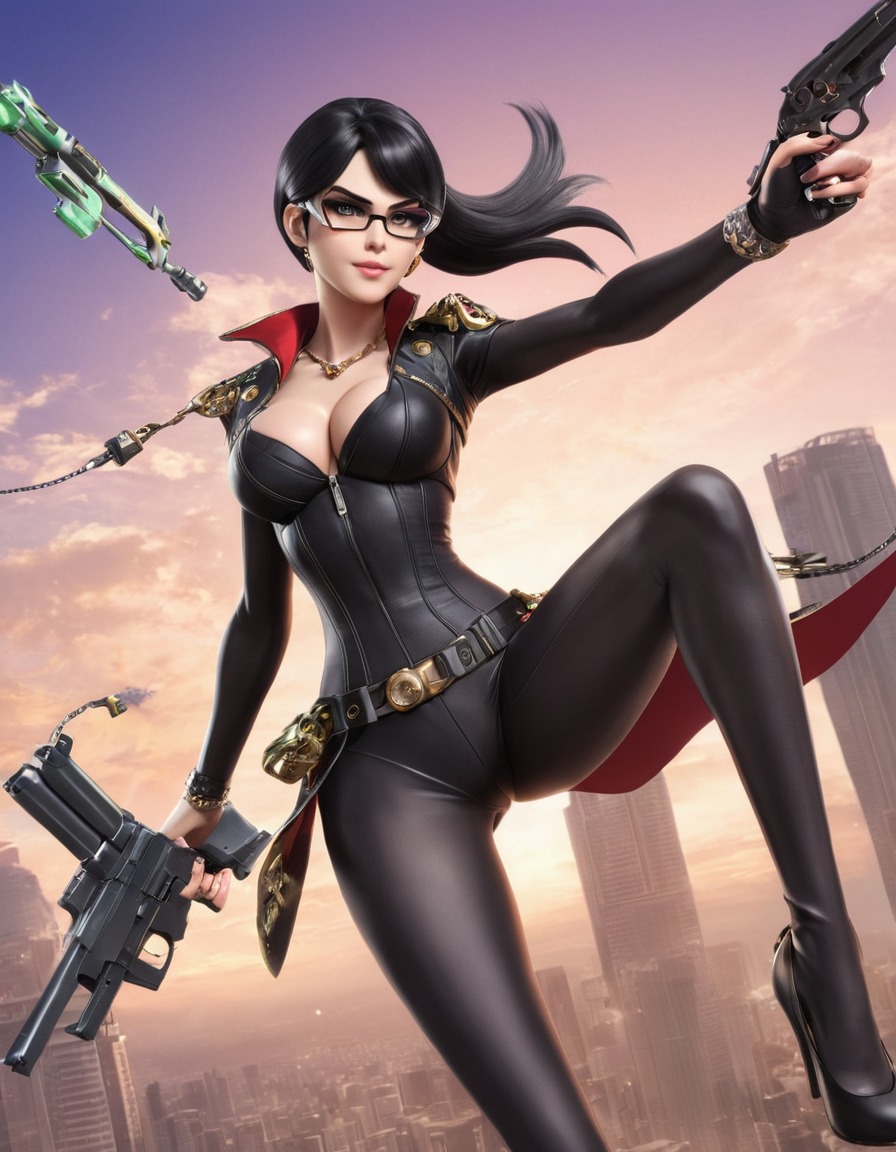 bayonetta, video game, action, guns, character portrait, anime, games