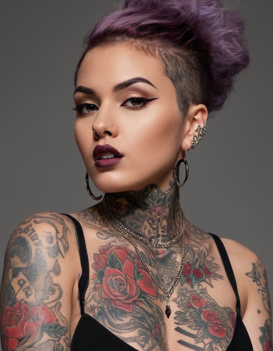 fierce, woman, tattoos, piercings, sensuality