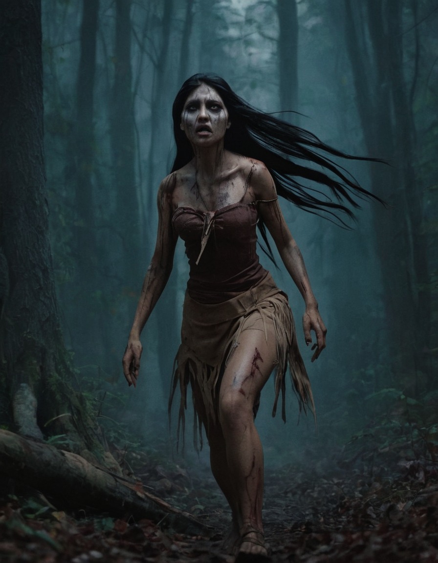 pocahontas, zombie, forest, illustration