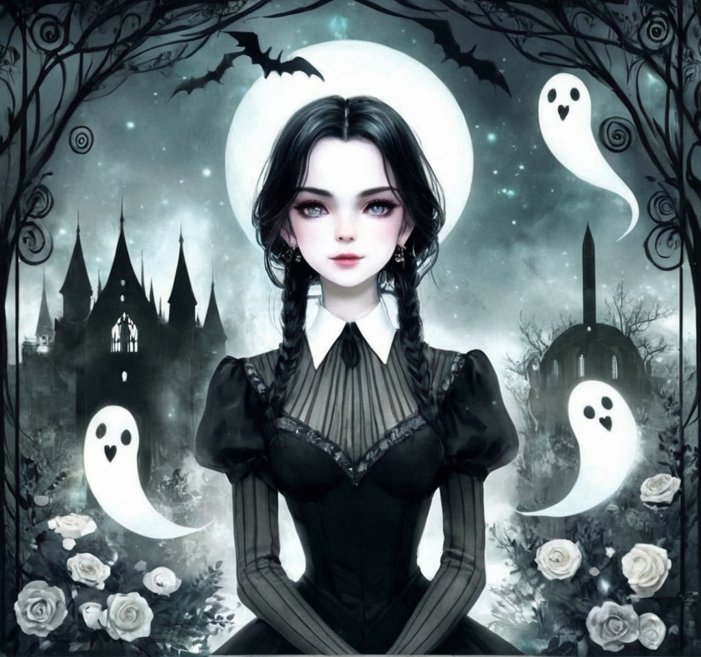 digitalart, gothic, witch, addamsfamily, fairytale, gloomy, gothfashion, gothgirls, gothicpunk, halloween, horrorart, macabre, monsters, occult, pumpkin, spooky, trickortreat, wednesday, wednesdayaddams, witchcraft, yokai, witchart, aigirls, aiart, witchaesthetic, aiartcommuity, ai美女, ai美少女