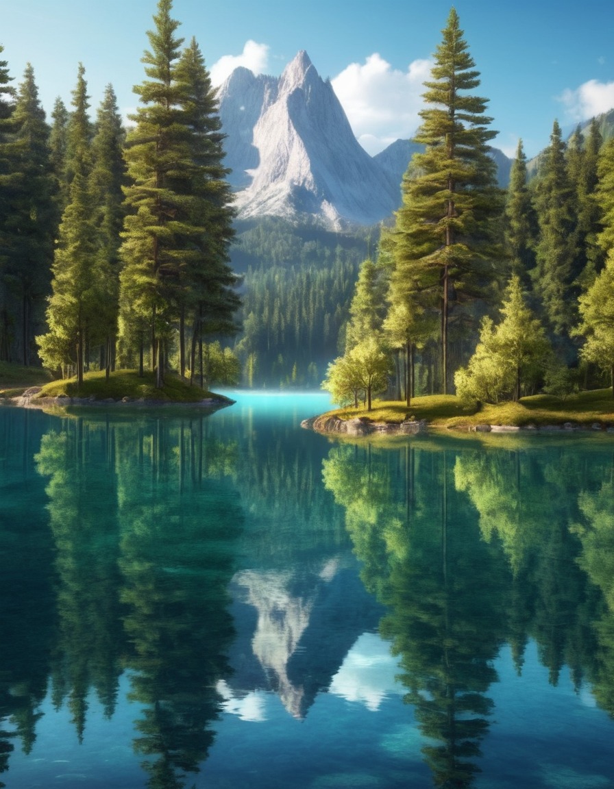 nature, landscape, lake, reflections, trees, mountains