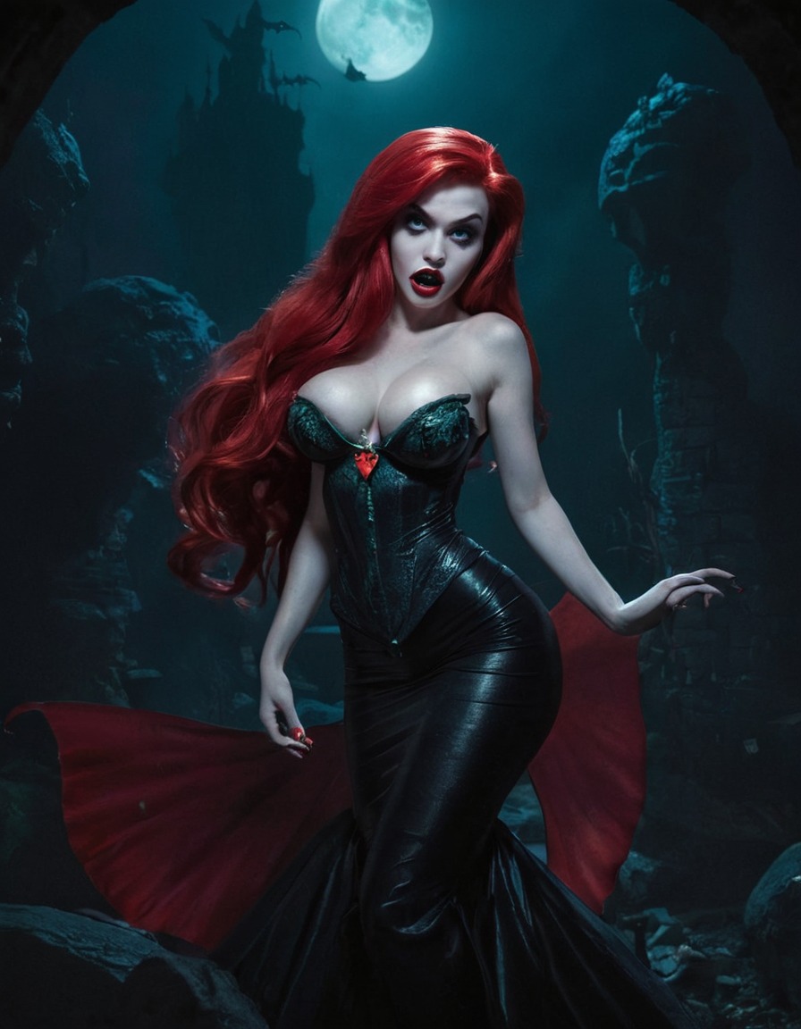 vampire, ariel (the little mermaid), fairy tale, mythical creature, dark fantasy, disney, character transformation