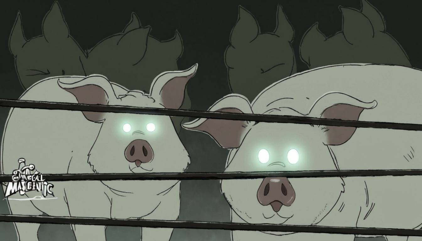 pig, digitalart, spooky, halloween, pigs, nightcam, pigfarm, terrortales, medibang, medibangpaintpro