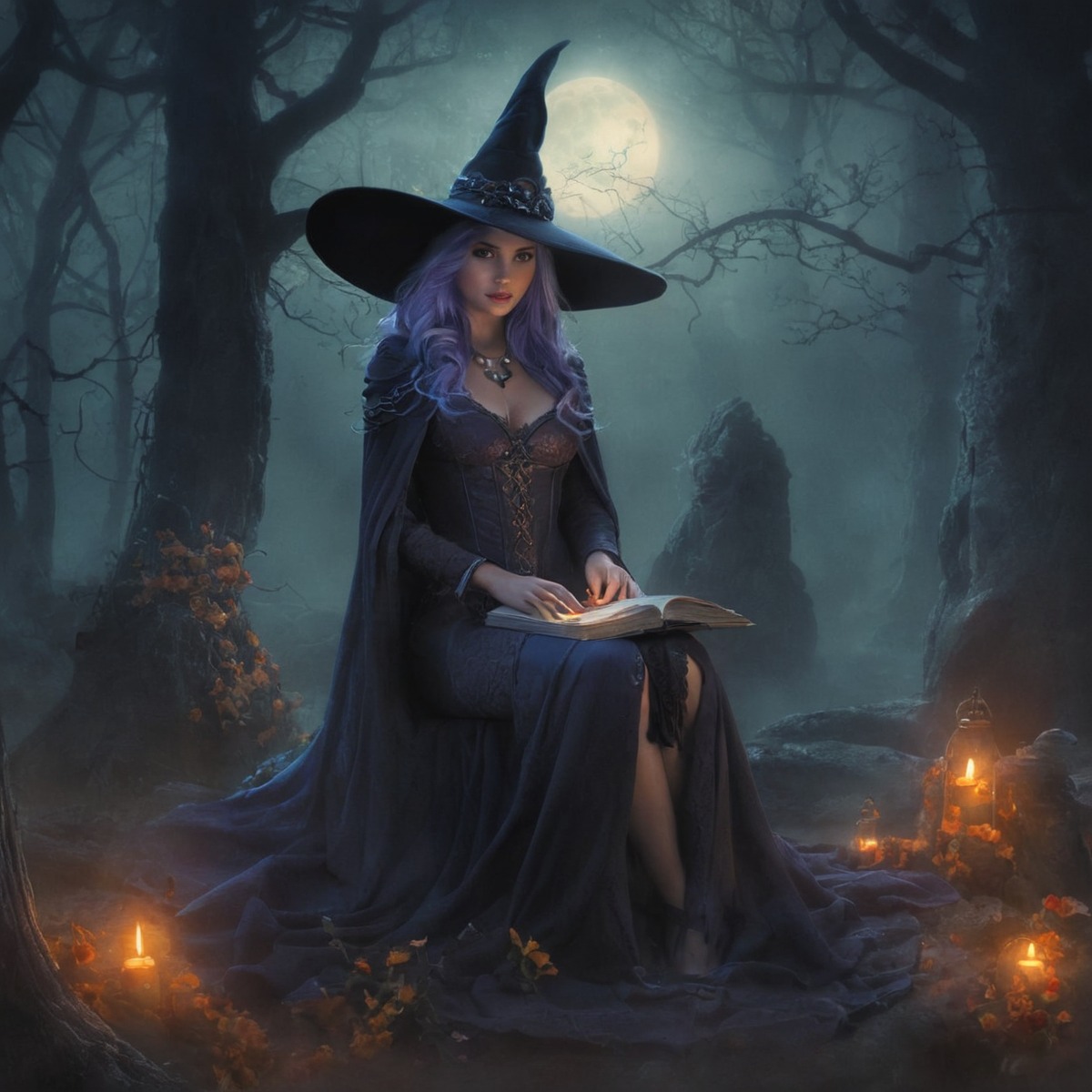 magic, witch, cemetery, dreamup, coven, dailychallenge, ai_art, spooktober2024