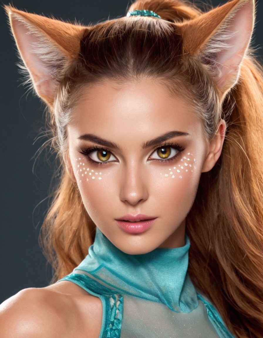 mutations, woman, female, mutated woman, feline features, cat-like eyes, cat ears, tail