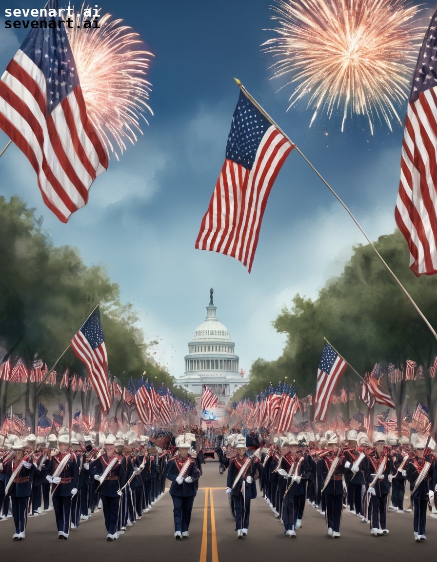 fourth of july, parade, american flag, fireworks, marching band, usa