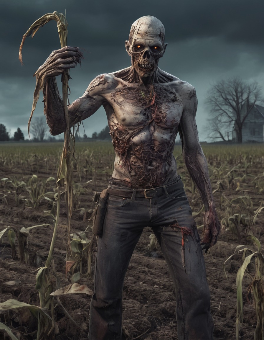 zombie, farmer, field, crops