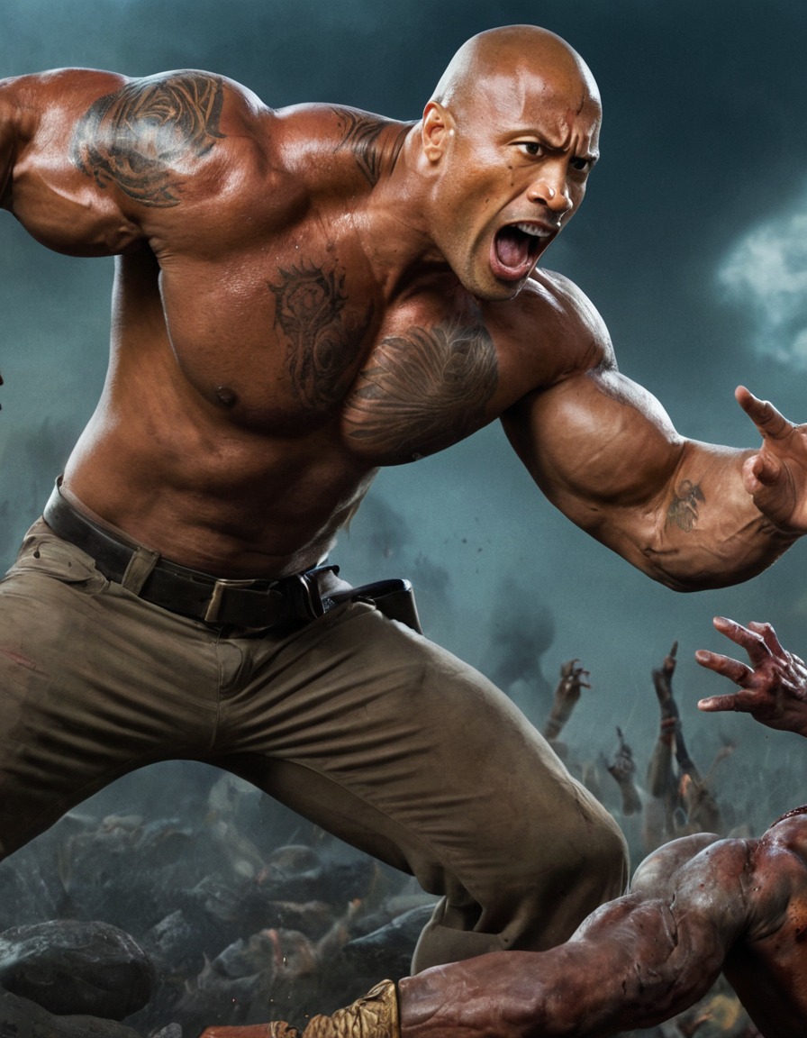 dwayne 'the rock' johnson, zombie, fight, action, hollywood, undead, celebrity