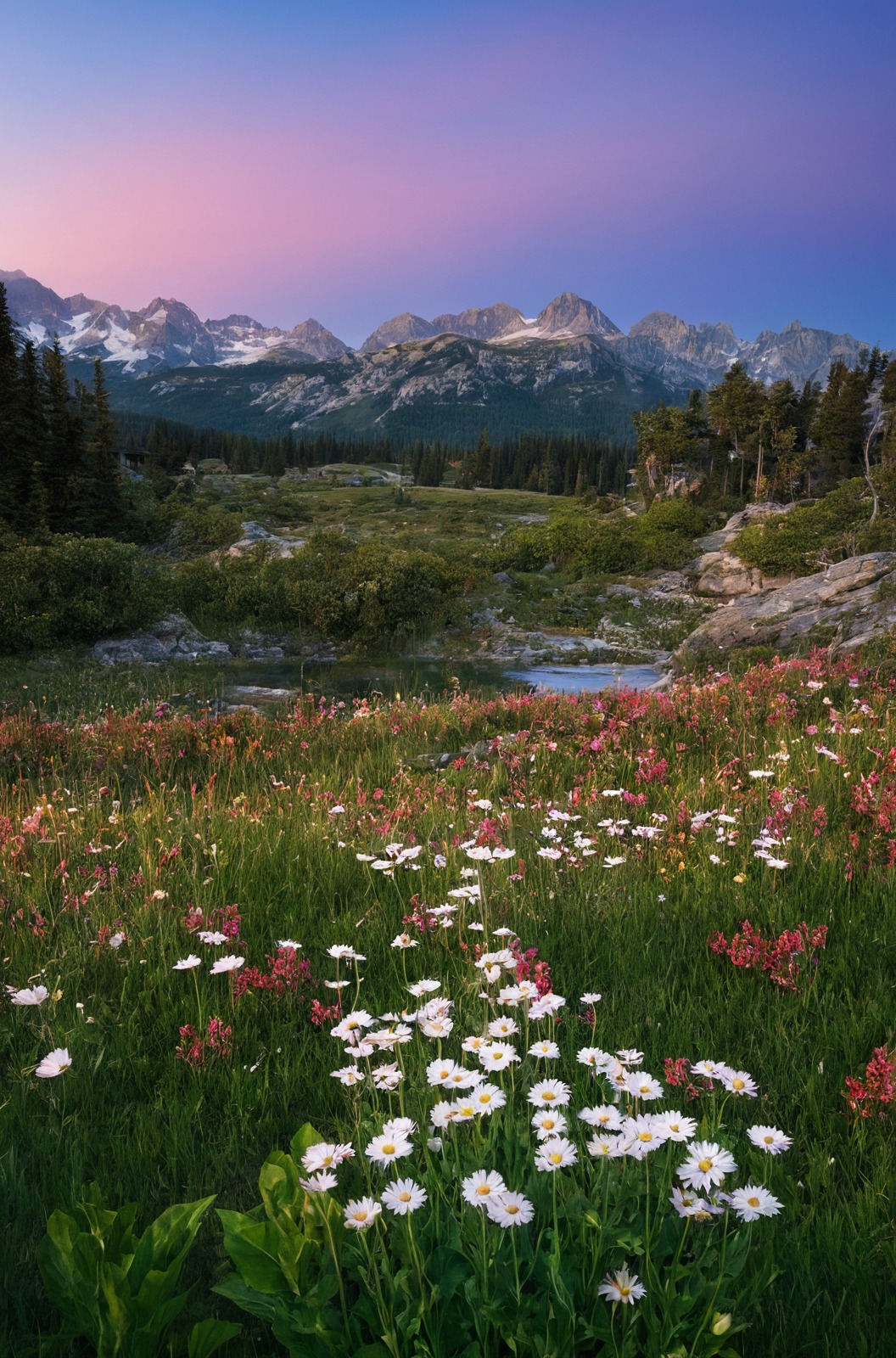 mt. rainier, mount rainier, mount, landscape, wild flowers, purple sky, nature, beautiful, flowers, usa, washington, nature aesthetic, petitworld favs