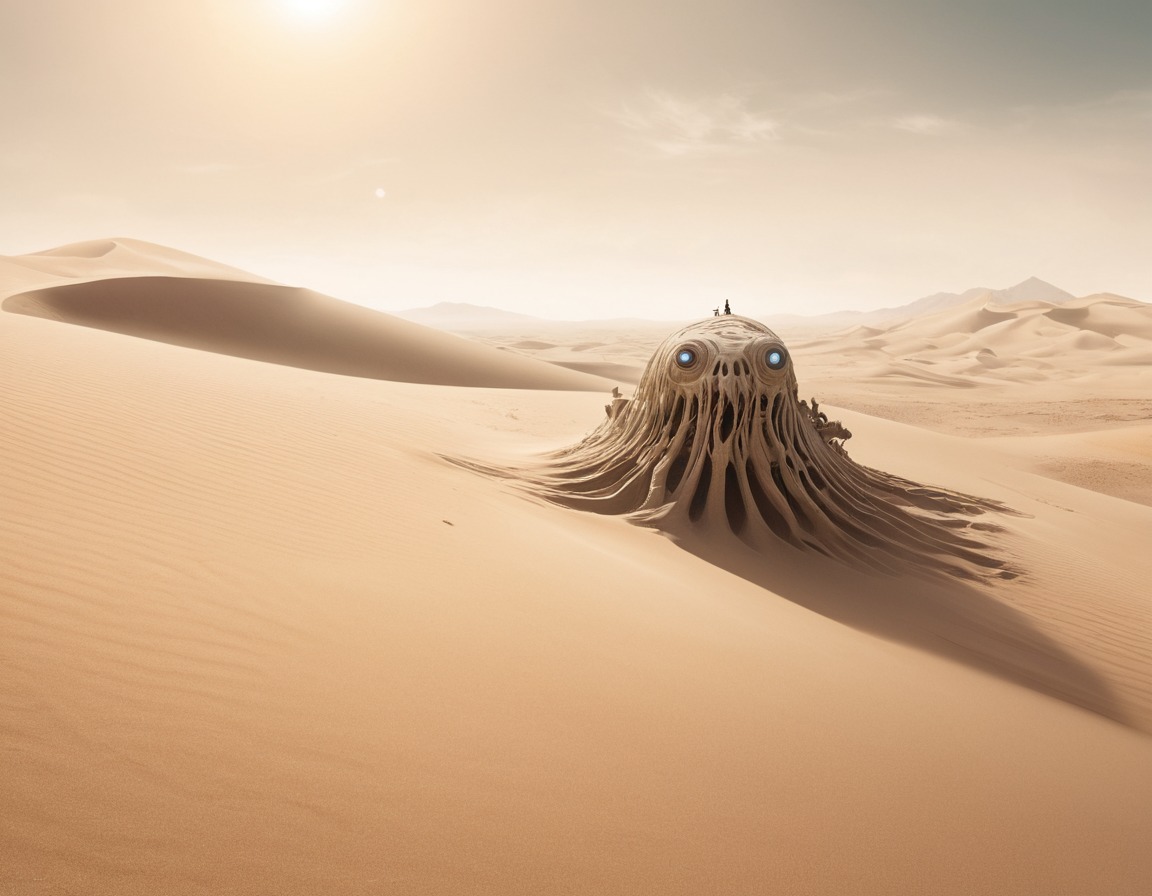 surreal, otherworldly, creature, sand dunes, desert, dune