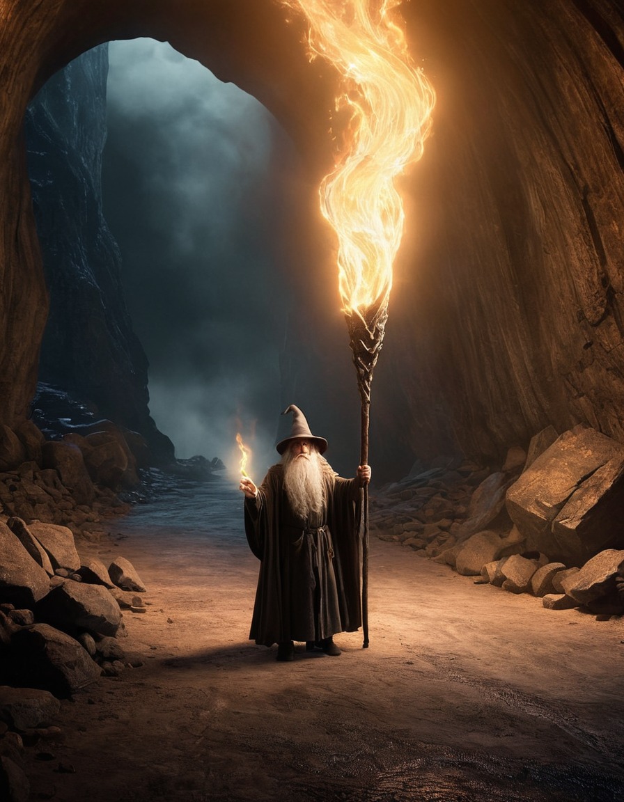 gandalf the grey, balrog, mines of moria, fantasy, epic battle, wizard, demon, john tolkien, tolkien