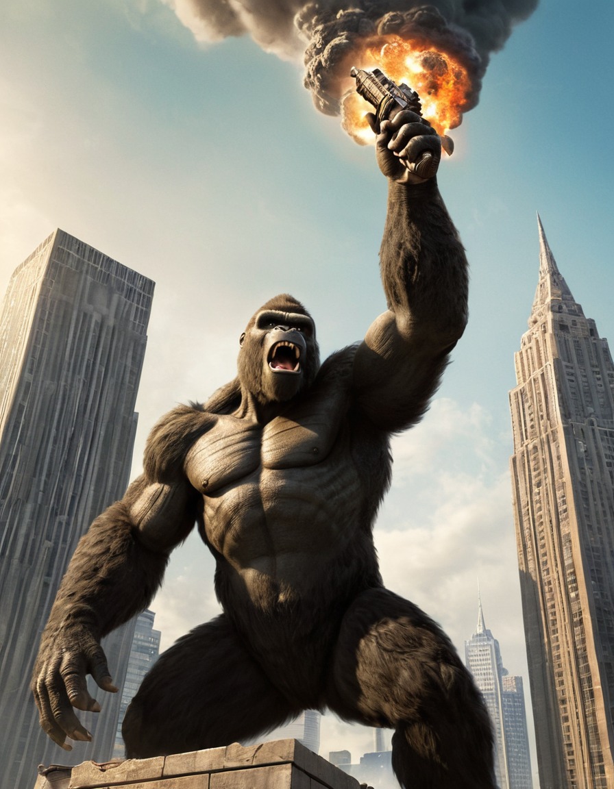 king kong, godzilla, skyscraper, battle, monster, movie monster, kong