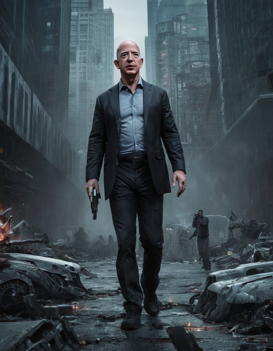 jeff bezos, zombie, futuristic, cityscape, technology, devour, celebrities