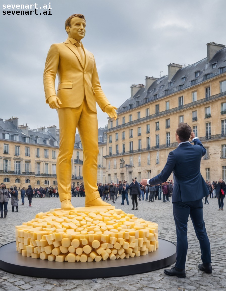 cheese sculpture, emmanuel macron, tourism, france, whimsical