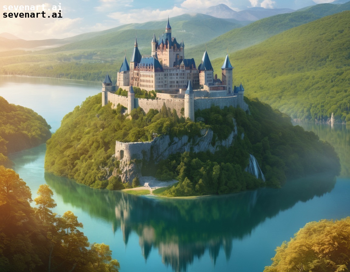 castle, europe, hilltop, forest, lake