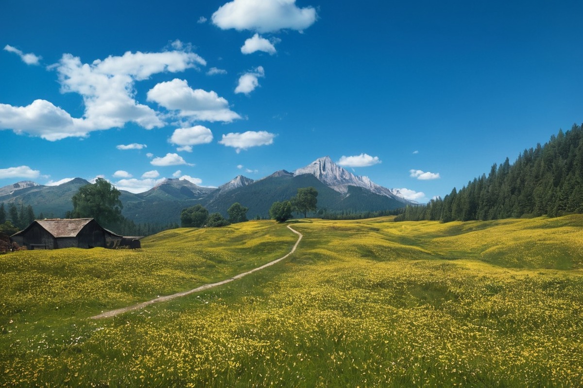 field, flower, path, sky, switzerland