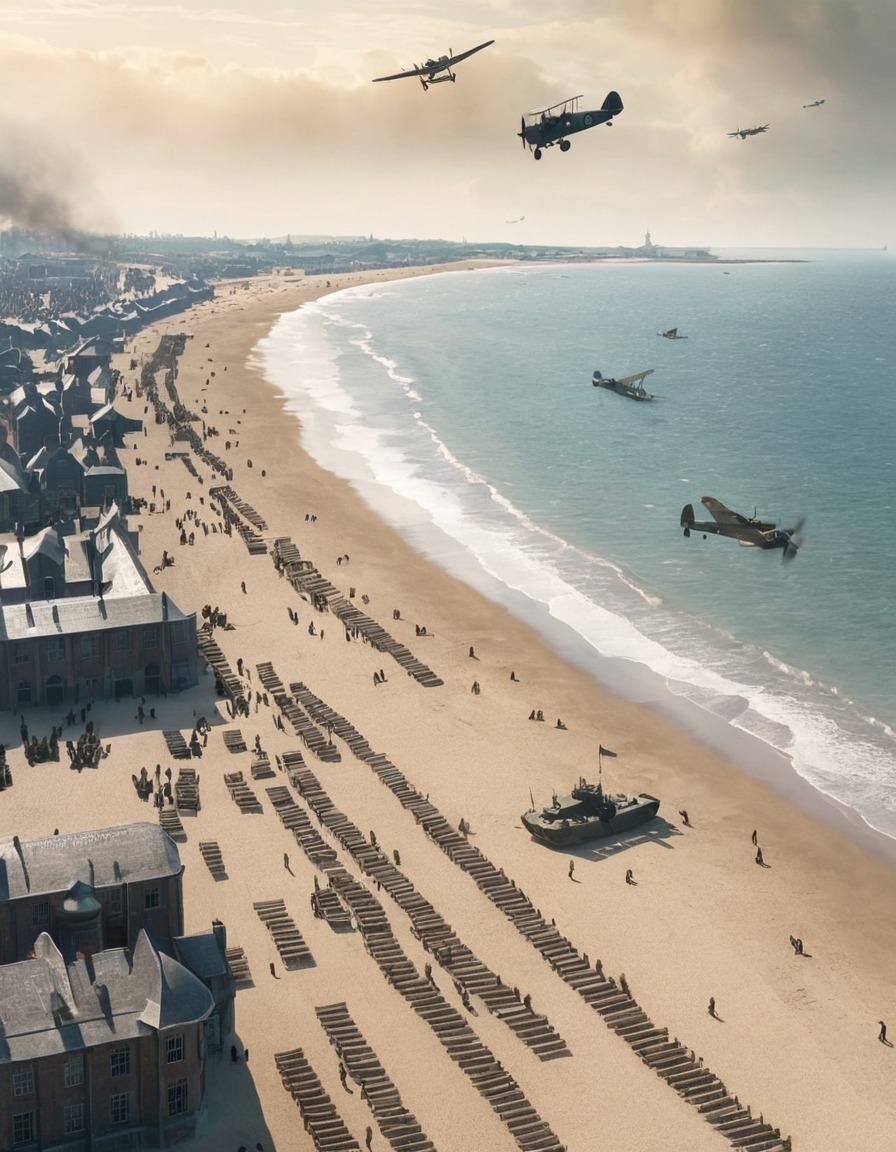 dunkirk, 2017, movie, world war ii, soldiers, evacuation, aerial shot, movies