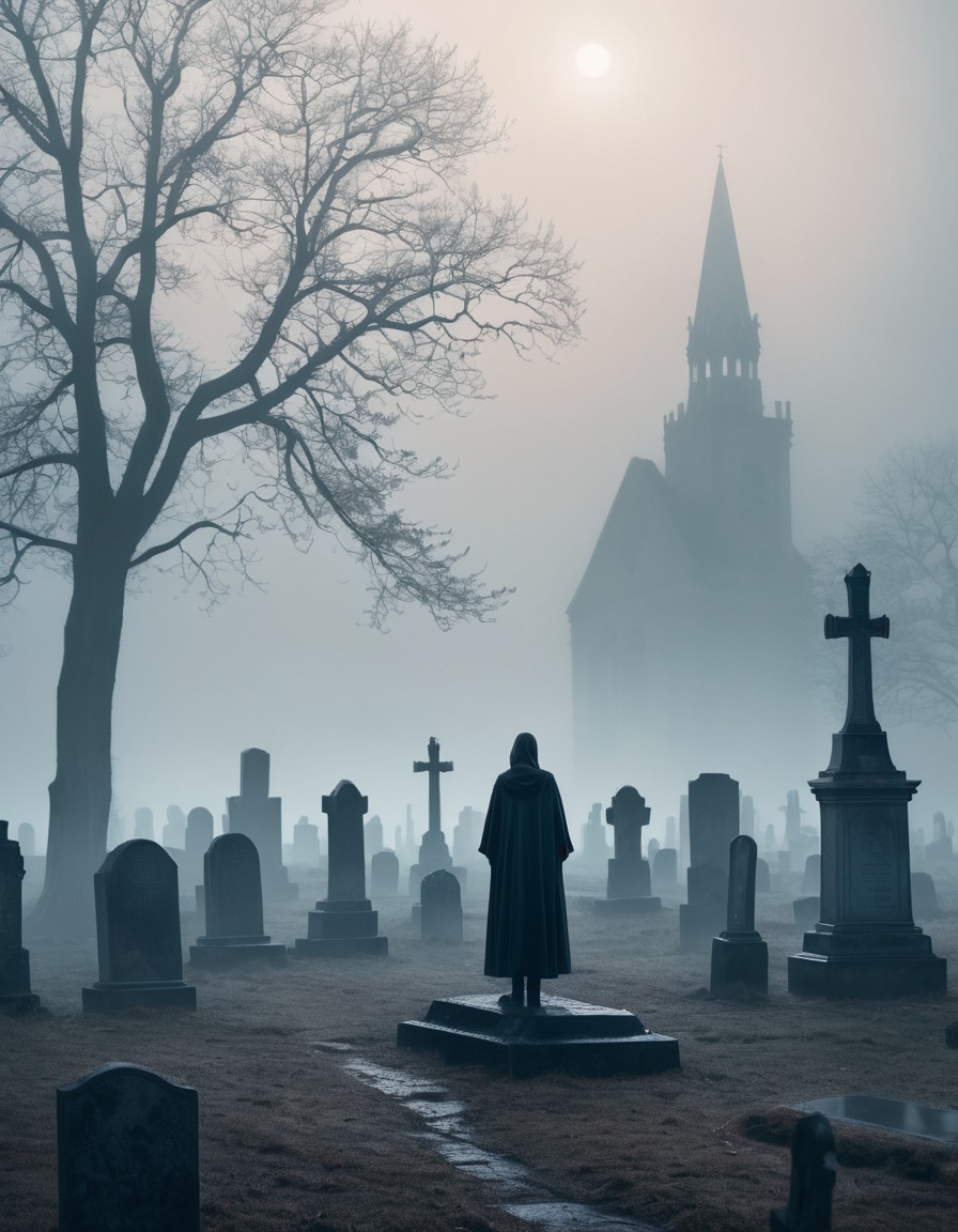 cemetery, mist, figure, gravestones, lovecraft, howard lovecraft