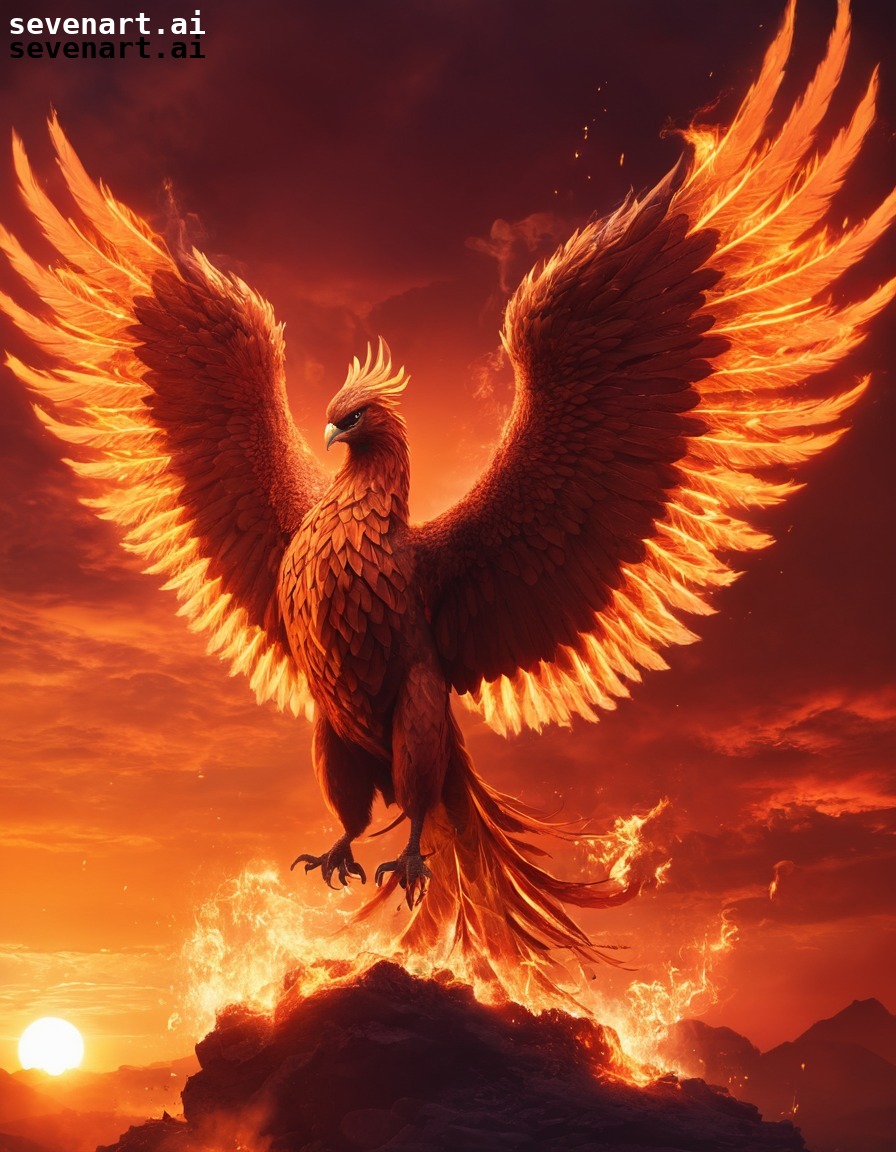 phoenix, rebirth, mythological, fire, sunrise