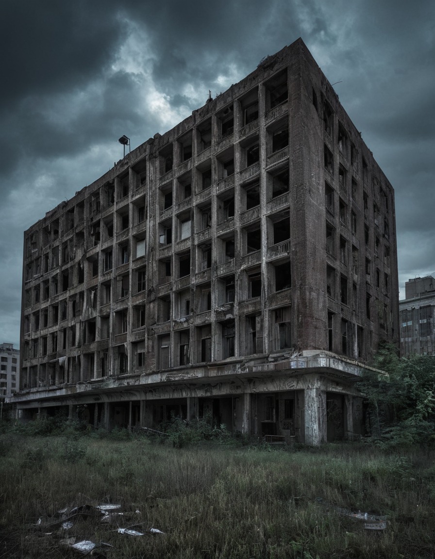 abandoned building, urban exploration, cityscape, historic site, architectural decay, metropolitan area, forgotten landmark