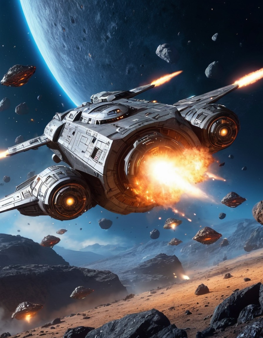 space, spacecraft, asteroid field, highspeed chase, fleet, universe, action