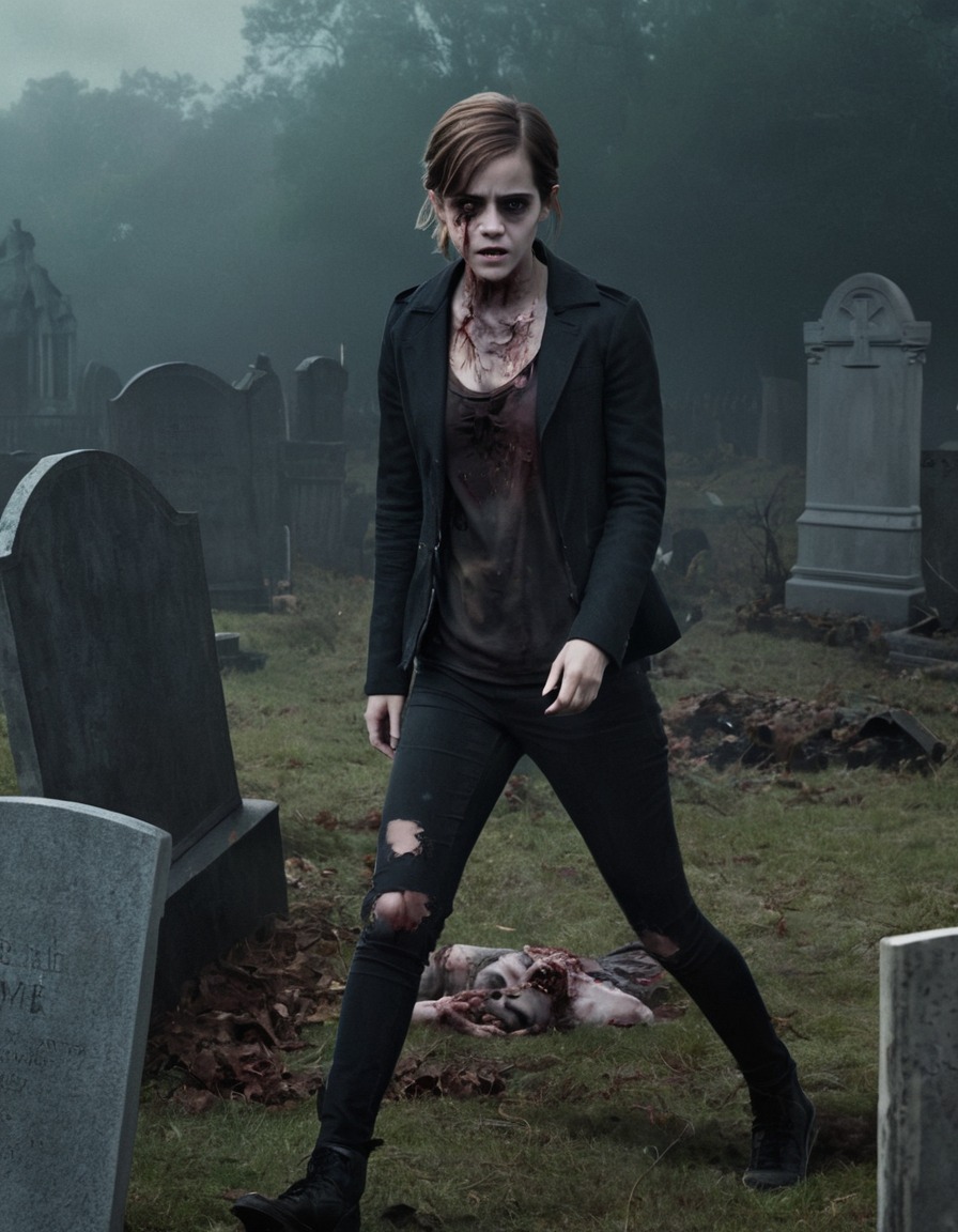 emma watson, zombie, graveyard, illustration, horror, celebrities