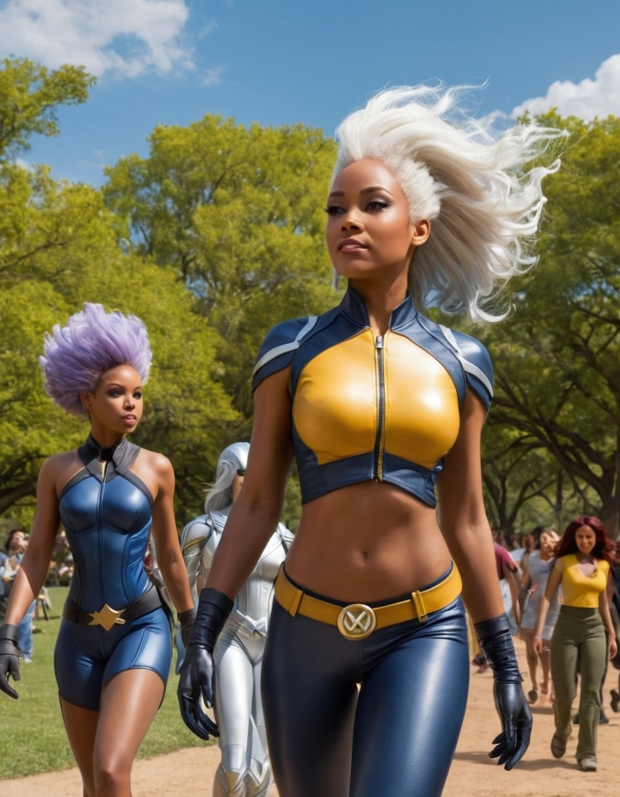 x-men, storm, superhero, park, friends, superheroine, bikini