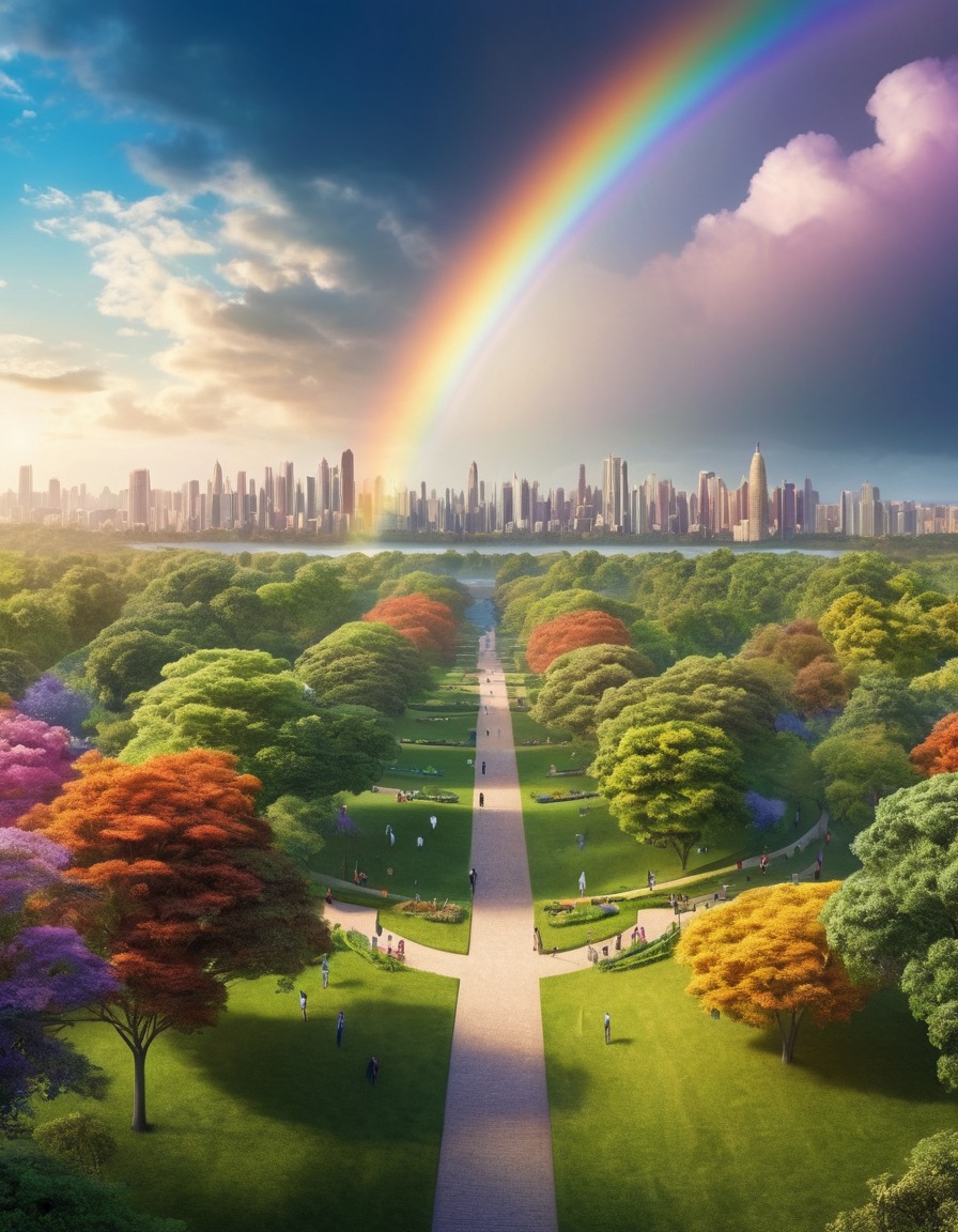 rainbow, cityscape, parks, gardens, nature, city