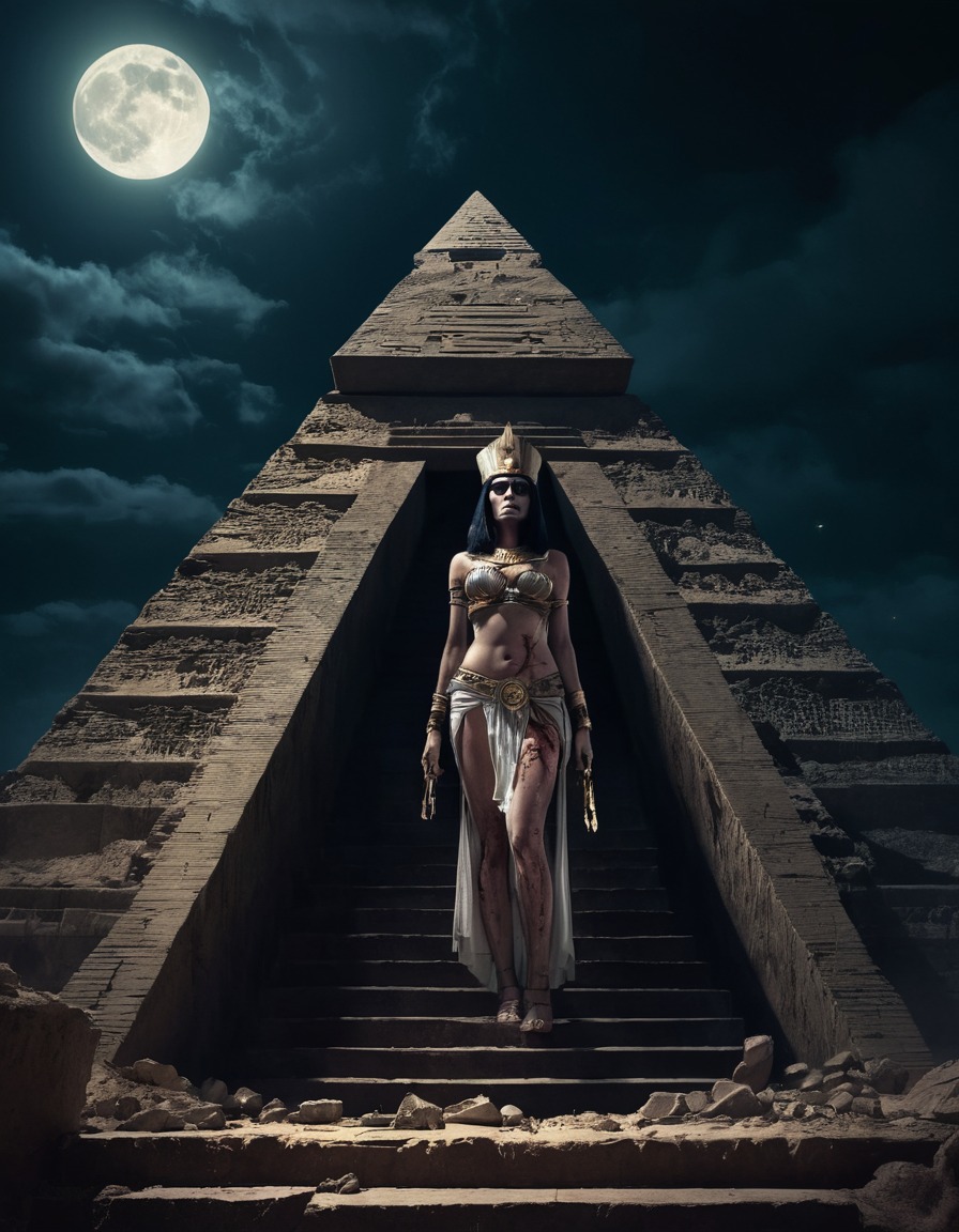 cleopatra, zombie, queen, pyramid, night