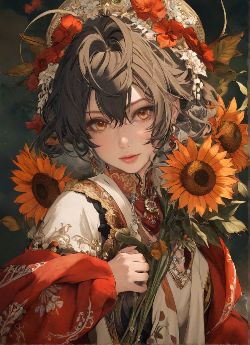 digitalart, anime, animegirl, adoptable, character, flowers, girl