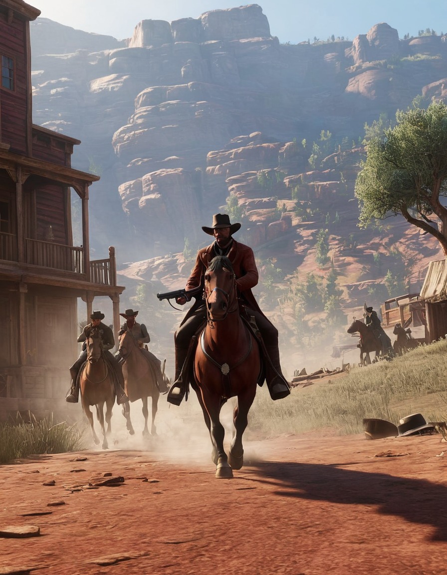 video game, red dead redemption 2, cowboys, shootout, action, wild west, computer games