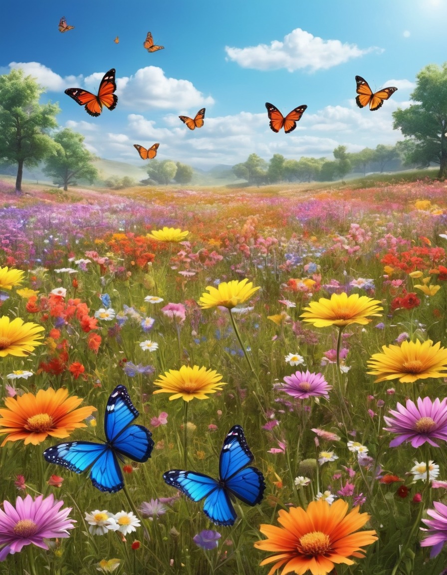 wildflowers, butterflies, nature, beauty, spring