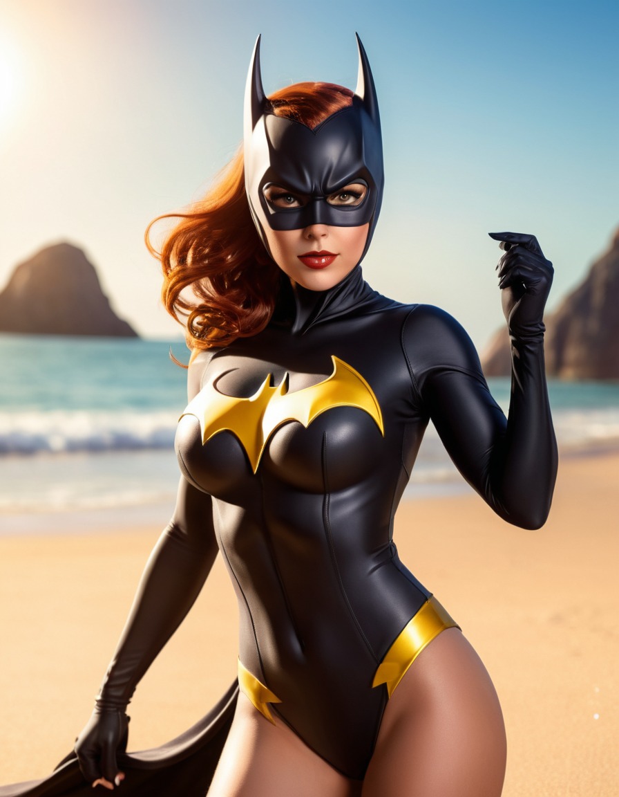 beach, batgirl (dc comics), swimsuit, dc comics, superhero, summer, fun